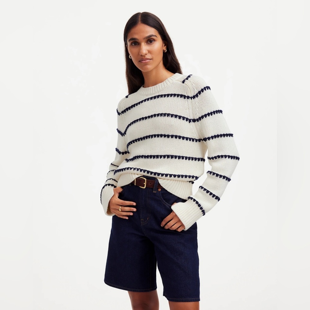 Madewell Textured Cotton Crewneck Sweater in Stripe